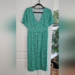 Rachel Teal Dress with White Floral Accents